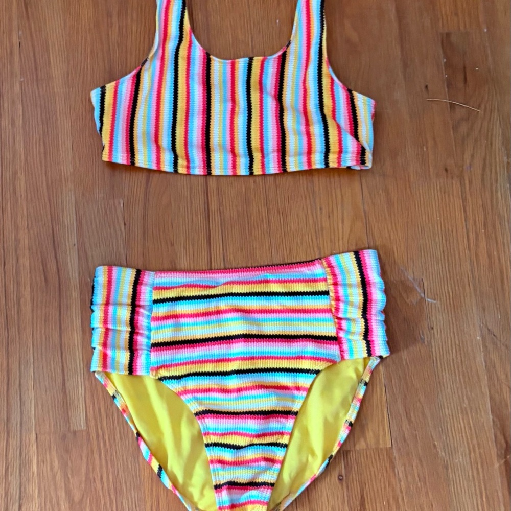 💐 wonder nation Rainbow Striped Tank Bikini — Yellow Lined💐